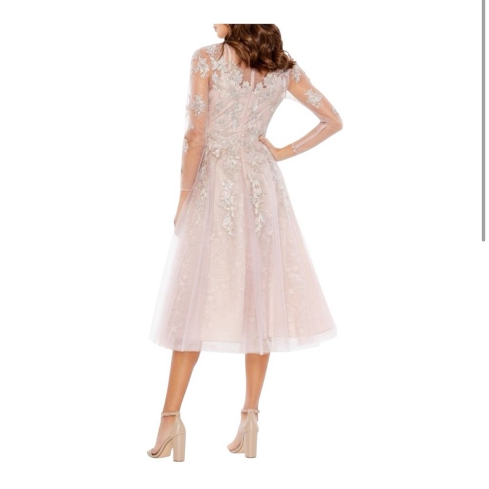 New | Mac DUGGAL 30681 Lace Tulle A Line Midi Dress in Vintage Lilac 16 - Picture 2 of 4